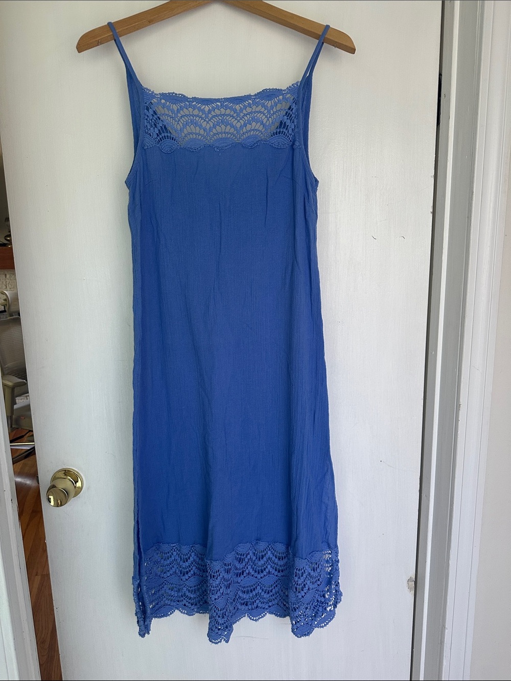 Free People Blue Lace Trim Midi Slip Dress